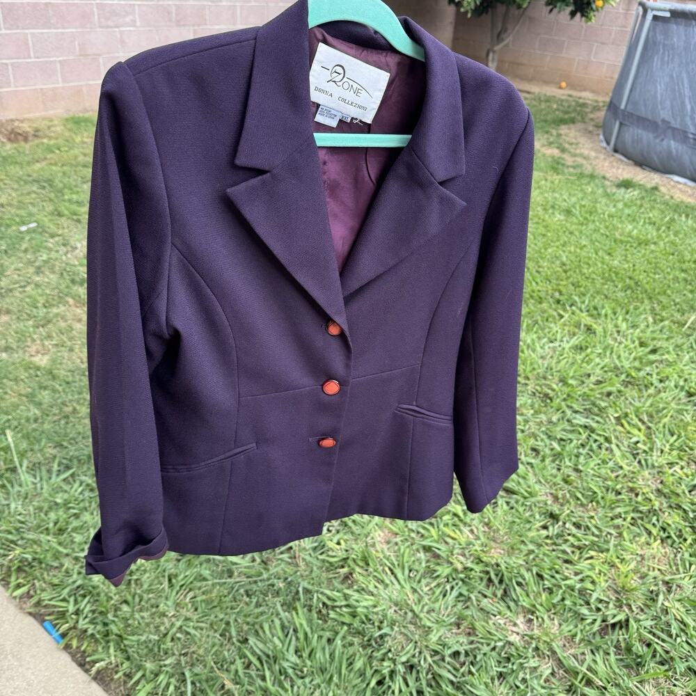Vintage Q-One Donna Collezioni Blazer XXL Purple Plum Red Button Career Jacket